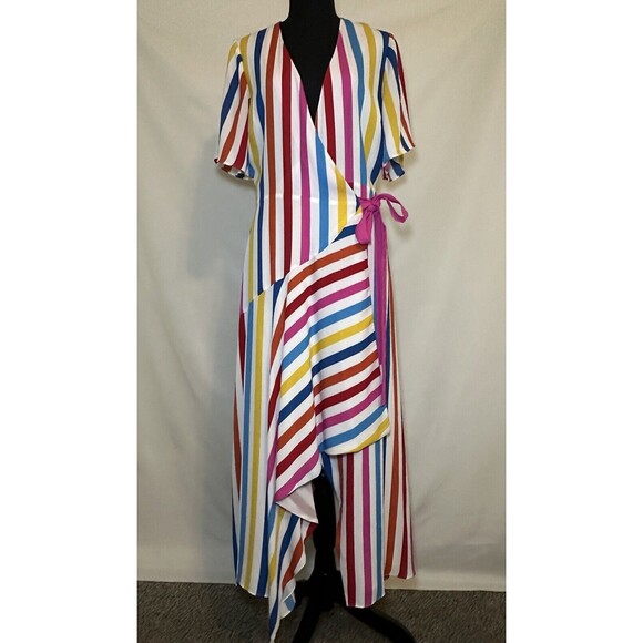 COLOR ME COURTNEY Taira Wrap Colorful Striped Midi Dress SIZE MEDIUM - Picture 5 of 12
